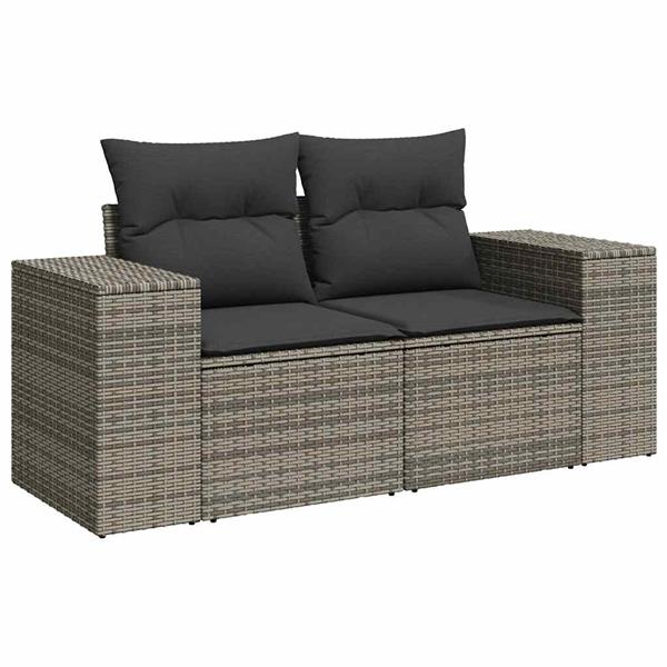 Grote foto vidaxl 7 delige loungeset met kussens poly rattan grijs tuin en terras tuinmeubelen