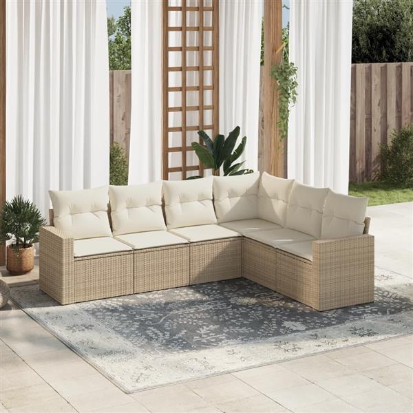 Grote foto vidaxl 6 delige loungeset met kussens poly rattan beige tuin en terras tuinmeubelen