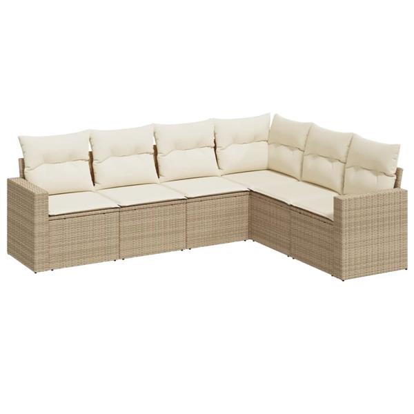 Grote foto vidaxl 6 delige loungeset met kussens poly rattan beige tuin en terras tuinmeubelen