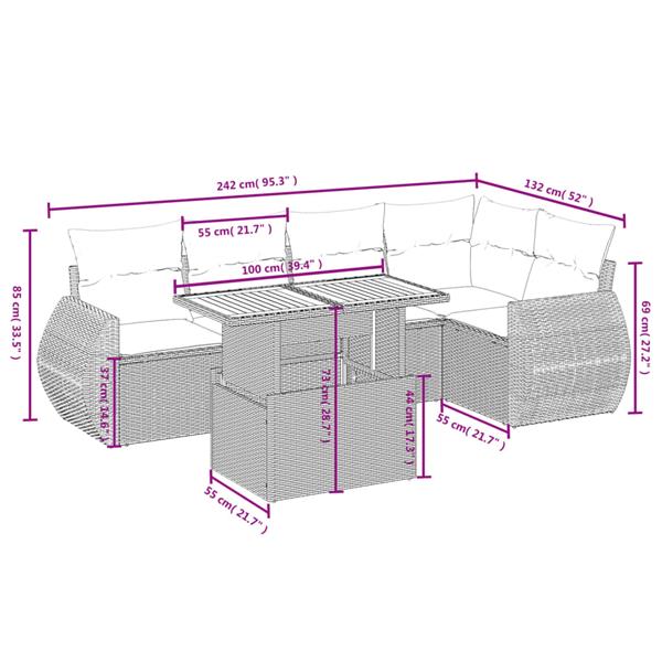 Grote foto vidaxl 6 delige loungeset met kussens poly rattan zwart tuin en terras tuinmeubelen