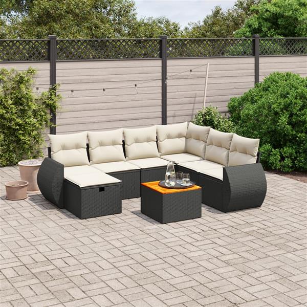 Grote foto vidaxl 8 delige loungeset met kussens poly rattan zwart tuin en terras tuinmeubelen