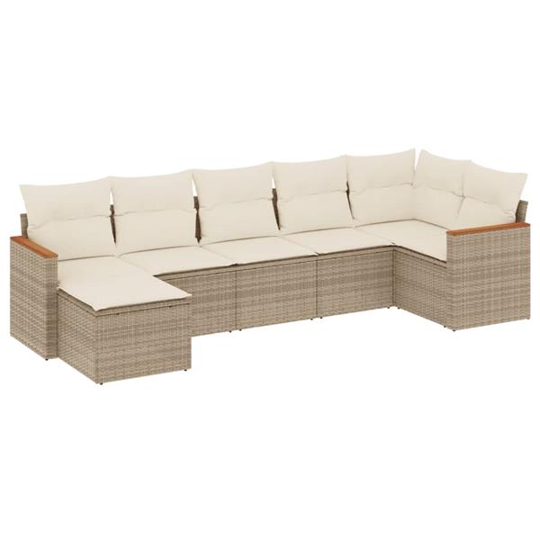Grote foto vidaxl 7 delige loungeset met kussens poly rattan beige tuin en terras tuinmeubelen