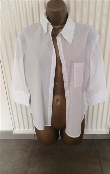 Grote foto witte zomer blouse met driekwart mouwen 38 kleding dames blouses