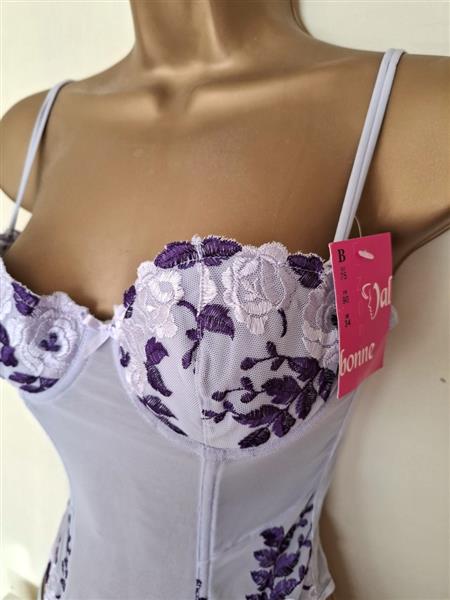 Grote foto doorzichtig lila torselet jarretelles en string kleding dames ondergoed en lingerie