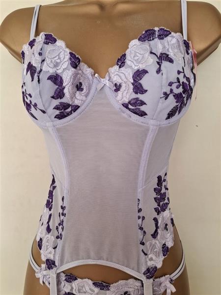 Grote foto doorzichtig lila torselet jarretelles en string kleding dames ondergoed en lingerie