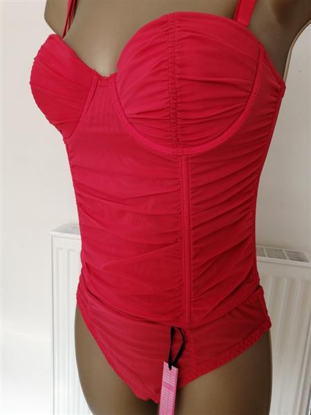 Grote foto doorzichtig rood torselet met string 70d en 75c kleding dames ondergoed en lingerie