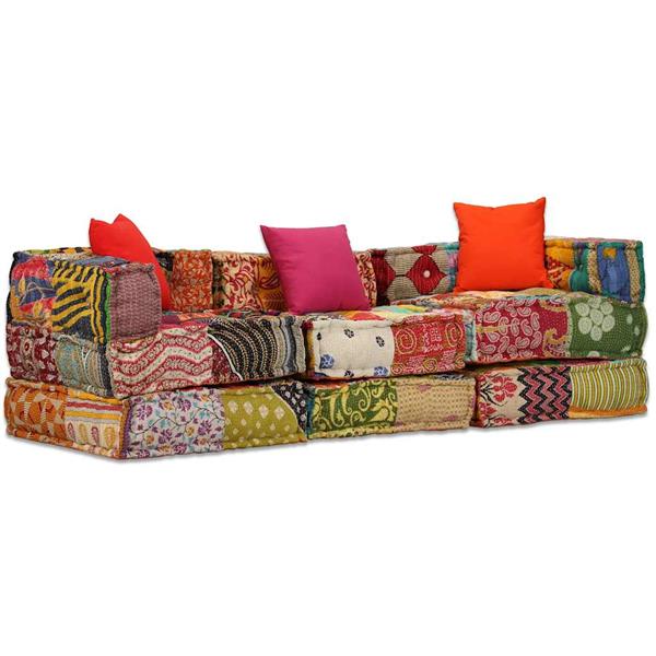Grote foto vidaxl poef driezits modulair stof patchwork huis en inrichting woningdecoratie