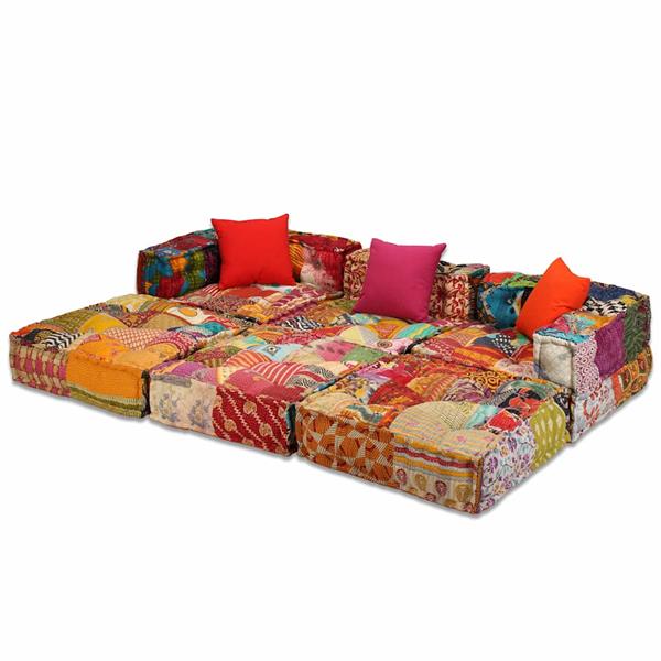 Grote foto vidaxl poef driezits modulair stof patchwork huis en inrichting woningdecoratie