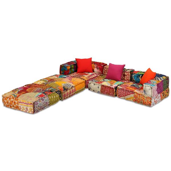 Grote foto vidaxl poef driezits modulair stof patchwork huis en inrichting woningdecoratie