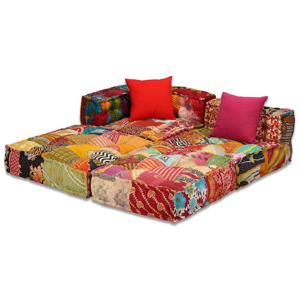 Grote foto vidaxl poef driezits modulair stof patchwork huis en inrichting woningdecoratie