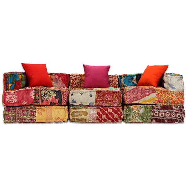Grote foto vidaxl poef driezits modulair stof patchwork huis en inrichting woningdecoratie