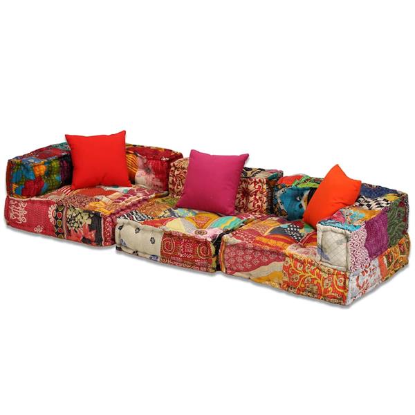 Grote foto vidaxl poef driezits modulair stof patchwork huis en inrichting woningdecoratie