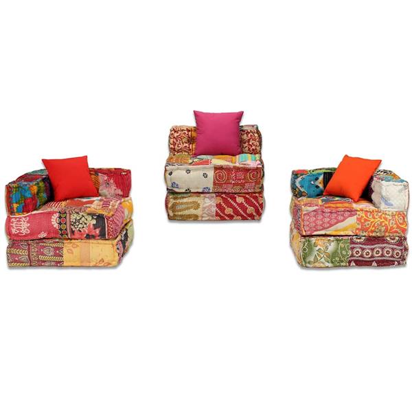 Grote foto vidaxl poef driezits modulair stof patchwork huis en inrichting woningdecoratie
