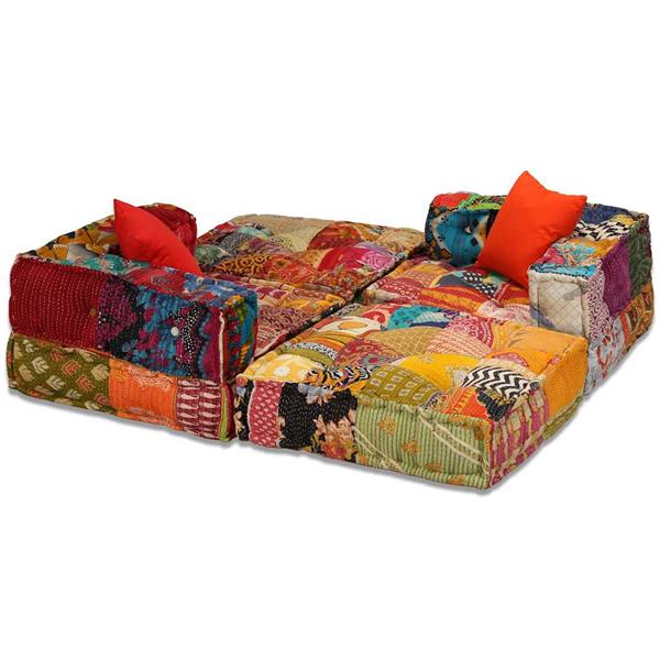 Grote foto vidaxl poef driezits modulair stof patchwork huis en inrichting woningdecoratie