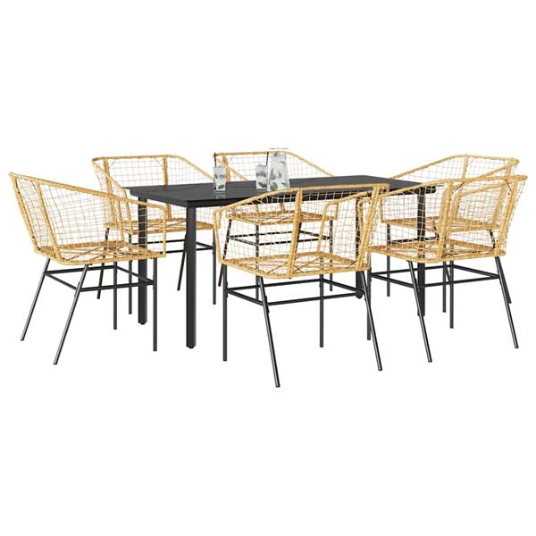 Grote foto vidaxl 7 delige tuinset poly rattan glas bruin tuin en terras tuinmeubelen