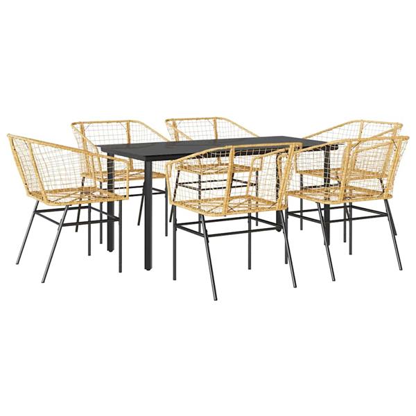 Grote foto vidaxl 7 delige tuinset poly rattan glas bruin tuin en terras tuinmeubelen