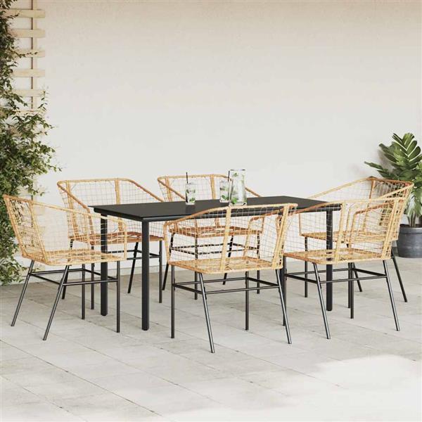 Grote foto vidaxl 7 delige tuinset poly rattan glas bruin tuin en terras tuinmeubelen