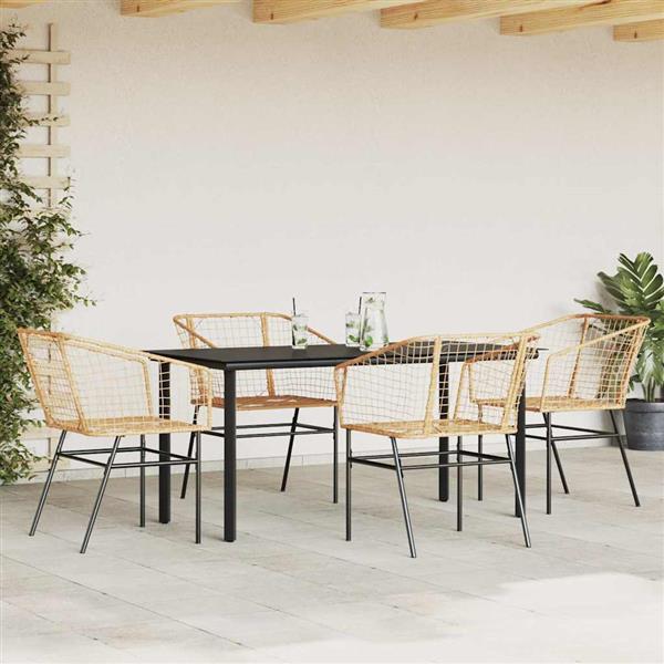 Grote foto vidaxl 5 delige tuinset poly rattan glas bruin tuin en terras tuinmeubelen
