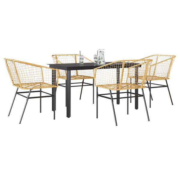 Grote foto vidaxl 5 delige tuinset poly rattan glas bruin tuin en terras tuinmeubelen