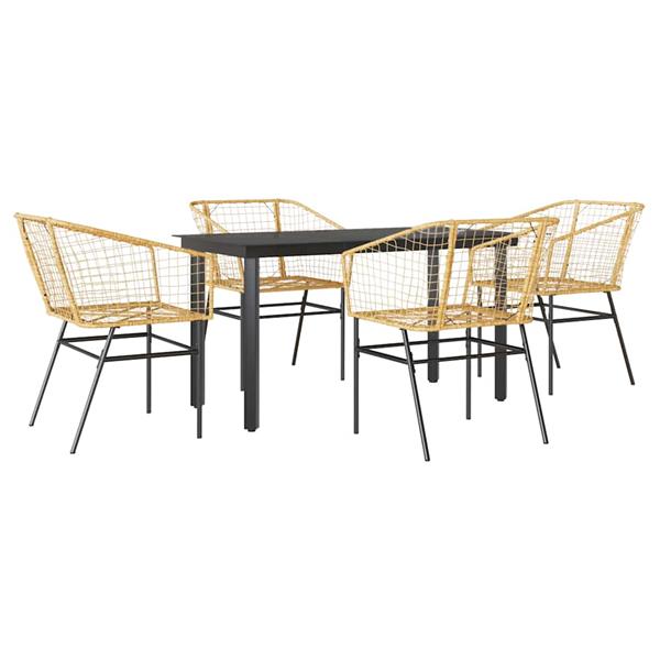 Grote foto vidaxl 5 delige tuinset poly rattan glas bruin tuin en terras tuinmeubelen