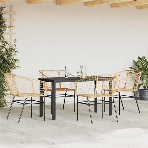 Grote foto vidaxl 5 delige tuinset poly rattan glas bruin tuin en terras tuinmeubelen
