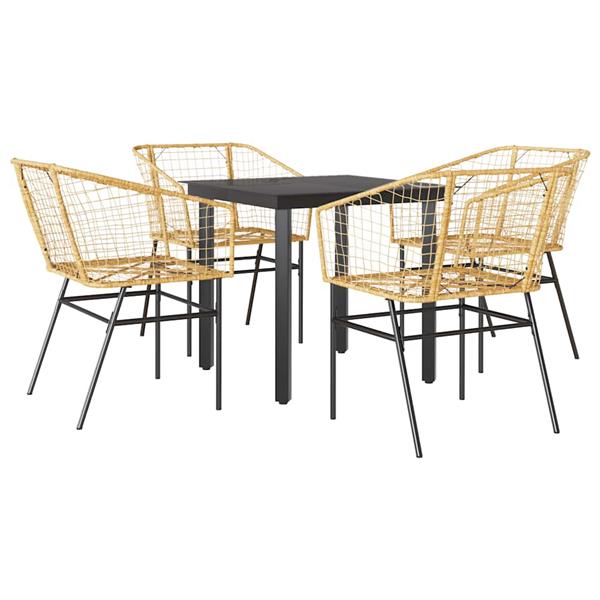 Grote foto vidaxl 5 delige tuinset poly rattan glas bruin tuin en terras tuinmeubelen