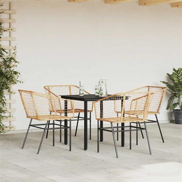 Grote foto vidaxl 5 delige tuinset poly rattan glas bruin tuin en terras tuinmeubelen