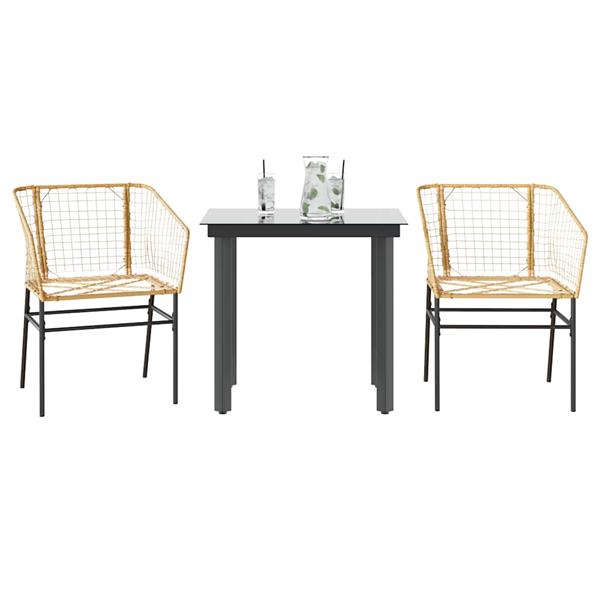 Grote foto vidaxl 3 delige tuinset poly rattan glas bruin tuin en terras tuinmeubelen