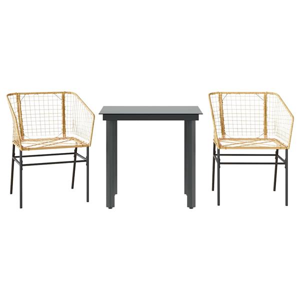 Grote foto vidaxl 3 delige tuinset poly rattan glas bruin tuin en terras tuinmeubelen