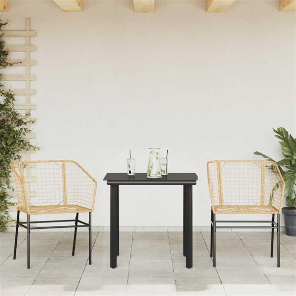 Grote foto vidaxl 3 delige tuinset poly rattan glas bruin tuin en terras tuinmeubelen