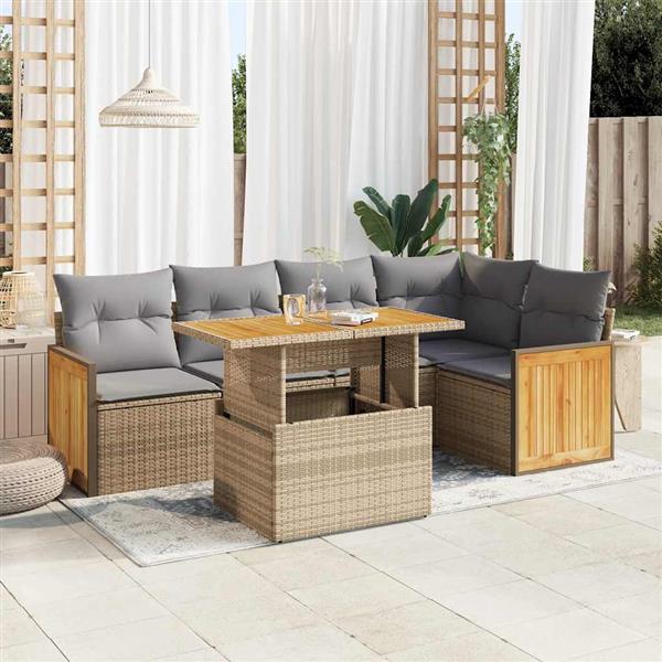 Grote foto vidaxl 6 delige loungeset met kussens poly rattan acacia beige tuin en terras tuinmeubelen