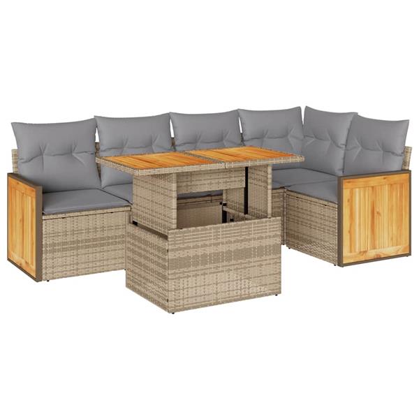 Grote foto vidaxl 6 delige loungeset met kussens poly rattan acacia beige tuin en terras tuinmeubelen