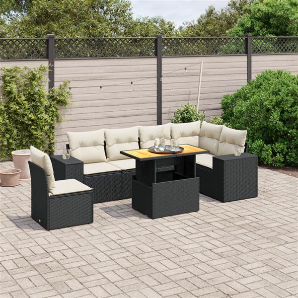 Grote foto vidaxl 7 delige loungeset met kussens poly rattan zwart tuin en terras tuinmeubelen