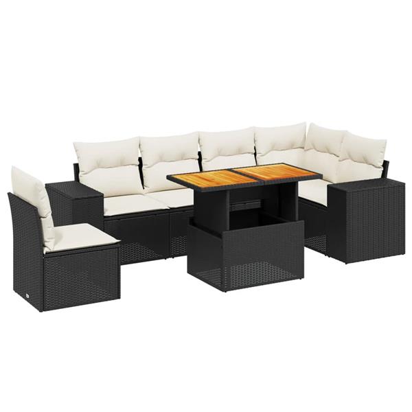 Grote foto vidaxl 7 delige loungeset met kussens poly rattan zwart tuin en terras tuinmeubelen