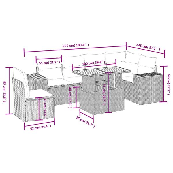 Grote foto vidaxl 7 delige loungeset met kussens poly rattan zwart tuin en terras tuinmeubelen