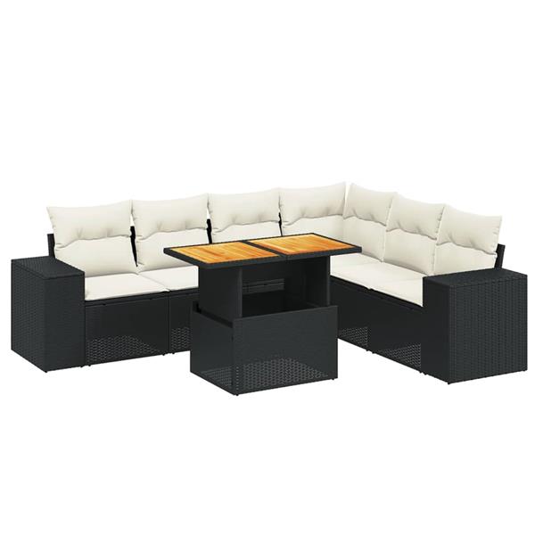 Grote foto vidaxl 7 delige loungeset met kussens poly rattan zwart tuin en terras tuinmeubelen