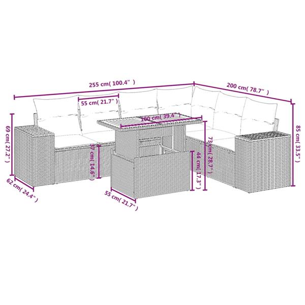 Grote foto vidaxl 7 delige loungeset met kussens poly rattan zwart tuin en terras tuinmeubelen