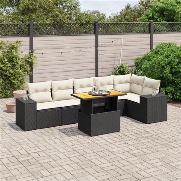 Grote foto vidaxl 7 delige loungeset met kussens poly rattan zwart tuin en terras tuinmeubelen