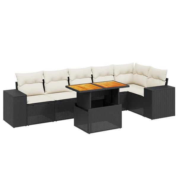 Grote foto vidaxl 7 delige loungeset met kussens poly rattan zwart tuin en terras tuinmeubelen