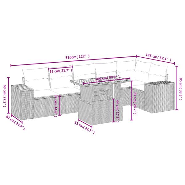 Grote foto vidaxl 7 delige loungeset met kussens poly rattan zwart tuin en terras tuinmeubelen