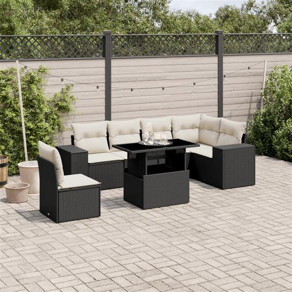 Grote foto vidaxl 7 delige loungeset met kussens poly rattan zwart tuin en terras tuinmeubelen