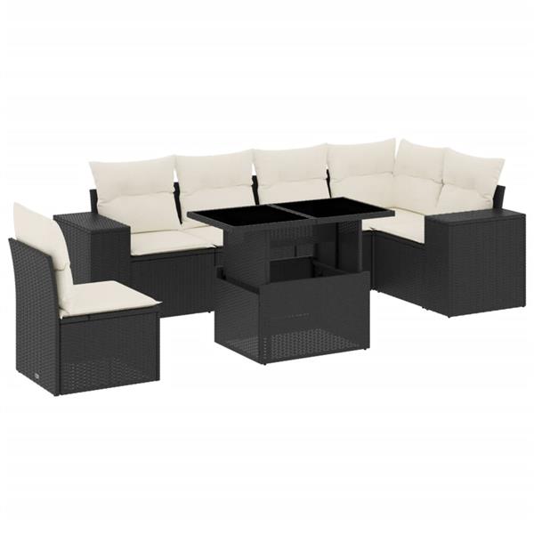 Grote foto vidaxl 7 delige loungeset met kussens poly rattan zwart tuin en terras tuinmeubelen