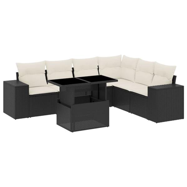 Grote foto vidaxl 7 delige loungeset met kussens poly rattan zwart tuin en terras tuinmeubelen