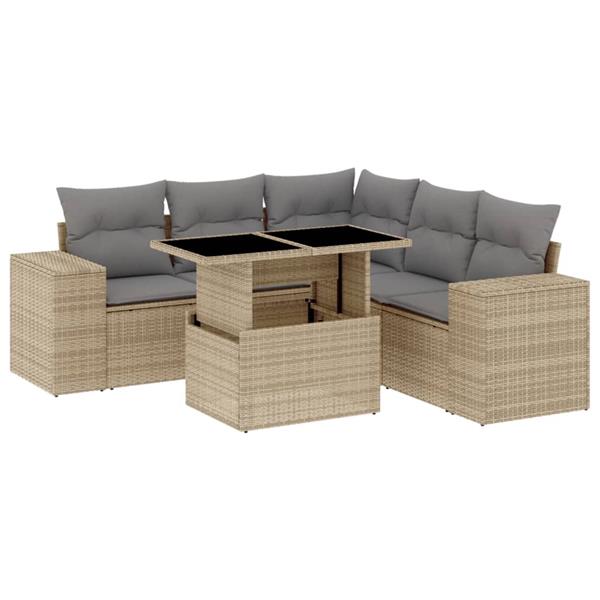 Grote foto vidaxl 6 delige loungeset met kussens poly rattan beige tuin en terras tuinmeubelen