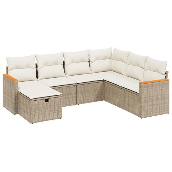 Grote foto vidaxl 7 delige loungeset met kussens poly rattan beige tuin en terras tuinmeubelen