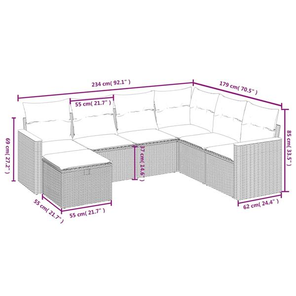Grote foto vidaxl 7 delige loungeset met kussens poly rattan beige tuin en terras tuinmeubelen