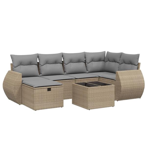 Grote foto vidaxl 7 delige loungeset met kussens poly rattan gemengd beige tuin en terras tuinmeubelen