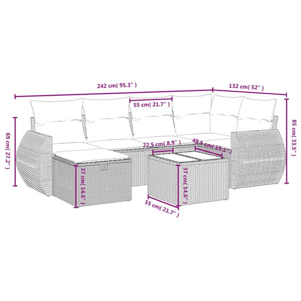Grote foto vidaxl 7 delige loungeset met kussens poly rattan gemengd beige tuin en terras tuinmeubelen