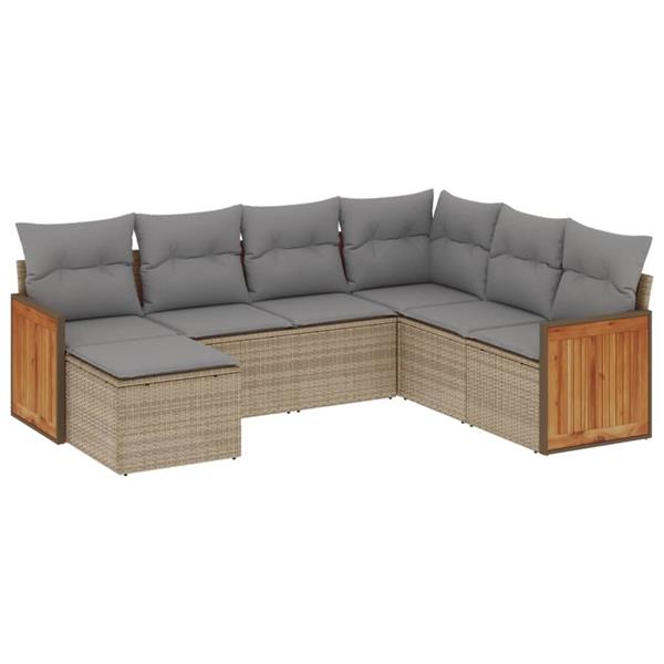 Grote foto vidaxl 7 delige loungeset met kussens poly rattan beige tuin en terras tuinmeubelen