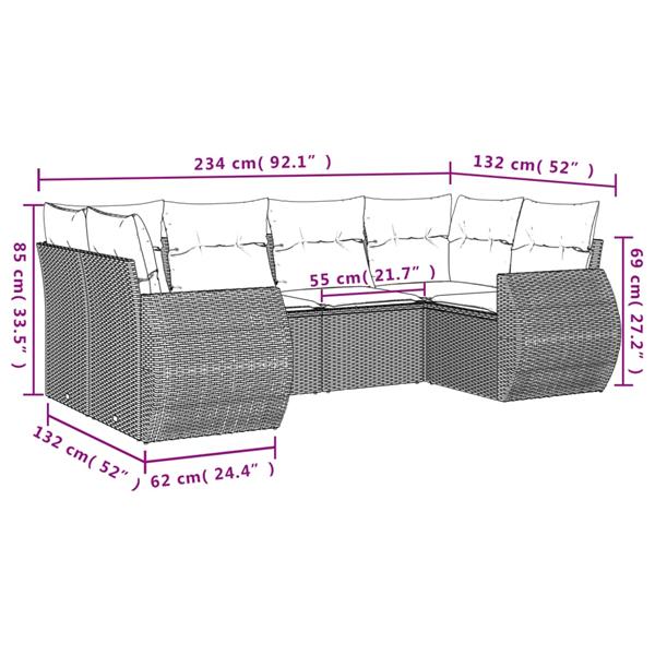 Grote foto vidaxl 6 delige loungeset met kussens poly rattan lichtgrijs tuin en terras tuinmeubelen